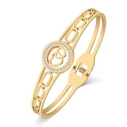 DOWAY Edelstahl Gold Silber Plattiert Armreif Armband für Damen Mädchen einfache Stil Liebe Schmuck Geburtstag Geschenke (2-Herz-Paar-Gold) von DOWAY