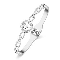 DOWAY Edelstahl Gold Silber Plattiert Armreif Armband für Damen Mädchen einfache Stil Liebe Schmuck Geburtstag Geschenke (Baum des Lebens-Silber) von DOWAY