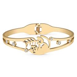 DOWAY Edelstahl Gold Silber Plattiert Armreif Armband für Damen Mädchen einfache Stil Liebe Schmuck Geburtstag Geschenke (Katze-Gold) von DOWAY
