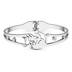 DOWAY Edelstahl Gold Silber Plattiert Armreif Armband für Damen Mädchen einfache Stil Liebe Schmuck Geburtstag Geschenke (Katze-Silber) von DOWAY