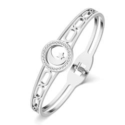 DOWAY Edelstahl Gold Silber Plattiert Armreif Armband für Damen Mädchen einfache Stil Liebe Schmuck Geburtstag Geschenke (Mondstern-Silber) von DOWAY