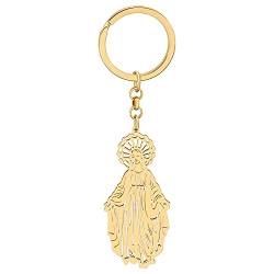 DOWAY Edelstahl Jesus Kreuz Schlüsselanhänger Jungfrau Maria Guadalupe Religiöses Schlüsselring für Damen Mädchen Geschenke (Vergoldete Jungfrau Maria B) von DOWAY