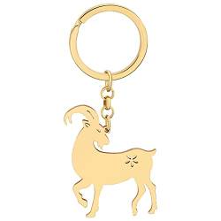 DOWAY Edelstahl Süß Ziege Schlüsselanhänger Ringe Ziegen Schmuck Autoschlüssel Zubehör Tiere Charms Geschenke (18 Karat Vergoldet) von DOWAY