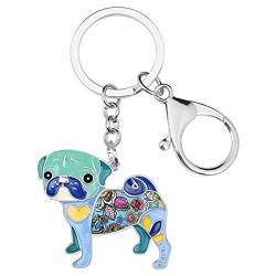 DOWAY Emaille Bulldogge Mops Hund Schlüsselanhänger für Tasche Geldbörse Anhänger für Frauen Männer Geschenk (Blau) von DOWAY
