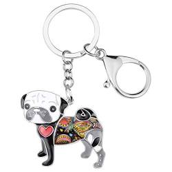 DOWAY Emaille Bulldogge Mops Hund Schlüsselanhänger für Tasche Geldbörse Anhänger für Frauen Männer Geschenk (Schwarz) von DOWAY
