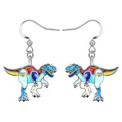 DOWAY Emaille Dinosaurier Ohrringe Tyrannosaurus Rex Dangle Triceratops Schmuck für Frauen Mädchen Dino Geschenke (Blauer Tyrannosaurus Rex) von DOWAY