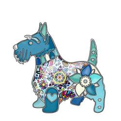 DOWAY Emaille Floral Scottish Terrier Brosche Pet Hund Anstecknadel für Damen Schmuck für Tasche Jacke Rucksack Dekoration (Blau) von DOWAY