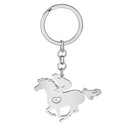 DOWAY Niedliche Edelstahl Pferd Geschenke für Frauen Mädchen Pferd Schlüsselanhänger Ringe Charms Rennpferd Geschenke Brieftasche Auto Zubehör, Rennpferd Silber, W2L2 von DOWAY