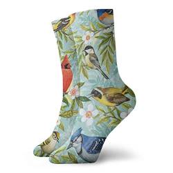 Unisex-Socken für Erwachsene, mit bunten Vogel und Frühlingsblumen, Baumwolle, klassische Socken für Herren und Damen, Laufen, Fitness, Sport von DOWNN