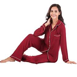 DOnhek Damen-Pyjama Frühling und Herbst/Neuer Pyjama/langärmeliges, bequemes Pyjama-Set für zu Hause (rot M) von DOnhek
