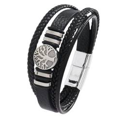 DPGOLDP Wikinger Leder Armband Edelstahl Yggdrasil Magnetverschluss Nordischer Herren Amulett Schmuck 21cm (Inklusive Geschenktüte),Schwarz leder von DPGOLDP