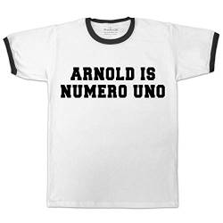 DPX-1 Herren Arnold Ist Numero UNO T-Shirt Schwarzenegger Retro Vintage Golds Fitness Ringer - Weiß, L = 40/42" von DPX-1