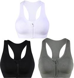 DPZEACA Damen Fitness Sport-BH mit Reißverschluss vorne Bequemer Yoga BH mit abnehmbaren Pads nach Operationen Unterstützung Workout BH, Zip-d01-001, Large von DPZEACA