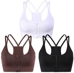 DPZEACA Damen Fitness Sport-BH mit Reißverschluss vorne Bequemer Yoga BH mit abnehmbaren Pads nach Operationen Unterstützung Workout BH, Zip-d03-001, XX-Large von DPZEACA