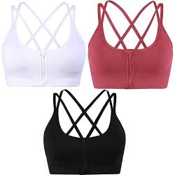 DPZEACA Damen-Sport-BH mit Reißverschluss vorne, bequemer Yoga-BH mit herausnehmbaren Polstern für postoperative Unterstützung Workout BH, Zip-d02-001, XL von DPZEACA