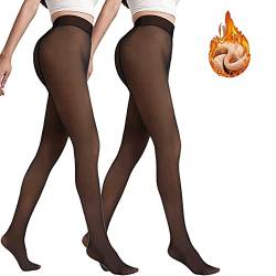 Warmin strumpfhose Thermostrumpfhosen für damen Fleece Strumpfhose Gefütterte Strumpfhose Winter Gefälschte Durchscheinend Plüschstrümpfe Pantyhose Warmer Leggings(2pc Schwarz Durchsichtig,15~20℃) von DPili