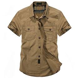 DQQ Herren Freizeit Hemd Kurzarm Hemd Outdoor Reise Kurzarm Hemd Khaki L von DQQ