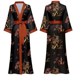 DQSSYTTX Schwarz Lange Floral Seide Bademantel für Frauen Kimono Robe Nachtwäsche One Size Blume Robe von DQSSYTTX