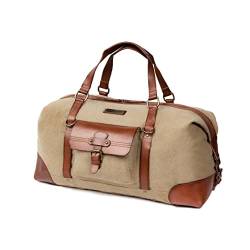 DRAKENSBERG Reisetasche 'Sam' - Canvas Weekender Herren und Damen mit Leder im Vintage-Safari-Design, 50L - Khaki-Beige, DR00103 von DRAKENSBERG