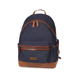 DRAKENSBERG Retro Rucksack 'Lenny' für Damen und Herren aus Canvas und Leder - nachhaltig handgemacht für Schule und Arbeit, 20L - Marine-Blau, DR00195 von DRAKENSBERG