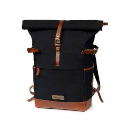 DRAKENSBERG Rolltop Rucksack 'Wyatt' aus Canvas und Leder mit Laptopfach - Vintage-Utility-Design für Damen, Herren, 20-30L - Schwarz, DR00186 von DRAKENSBERG