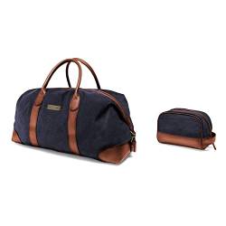 DRAKENSBERG Set/2 Weekender 'David' & Kulturbeutel 'Glen' - Reisetasche Herren, Damen, passende Kulturtasche, Canvas, Leder - Marine-Blau, DR-SET-906 von DRAKENSBERG