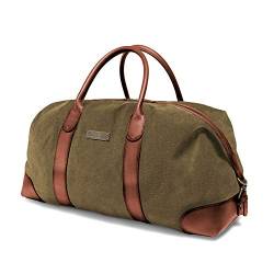 DRAKENSBERG Weekender 'David' (L) - Vintage Reisetasche Herren, Damen aus Canvas mit Leder, erweiterbar, 60L - Oliv-Grün, DR00126 von DRAKENSBERG