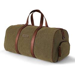 DRAKENSBERG Weekender 'Toby' - kleine Reisetasche mit Schuhfach aus Canvas mit Leder, Damen, Herren, handgepäcktauglich, 40L - Oliv-Grün, DR00115 von DRAKENSBERG