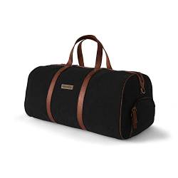 DRAKENSBERG Weekender 'Toby' - kleine Reisetasche mit Schuhfach aus Canvas mit Leder, Damen, Herren, handgepäcktauglich, 40L - Schwarz, DR00145 von DRAKENSBERG