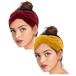 2 Stück Stirnband Damen Winter, Stirnbänder Damen Winter Gefüttert Fleece Haarband, Elastische Kopfband Gestrickte Headband Frauen Haarreifen Strick Headwrap von DRALOFAO