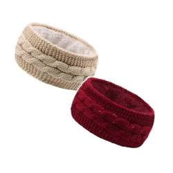 2 Stück Winter Stirnband Damen Strick Ohrenwärmer Haarband Haarreifen Accessoires Warm Haarschmuck Laufen Cozy Hair Merinowolle Haarband Blumen Strick Beauty Herbst Stirnband Haarreif Stirnbänder von DRALOFAO