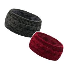 2 Stück Winter Stirnband Damen Strick Ohrenwärmer Haarband Haarreifen Blumen Laufen Stirnband Joggen Fleece Sport Strick Haarband Herbst Beauty Winter Breit Haarschmuck Headbands Haarreif von DRALOFAO