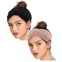 2 Stück Winter Stirnband Damen Strick Ohrenwärmer Haarband Haarreifen Breit Blumen Haarband Merinowolle Accessoires Laufen Hair Haarschmuck Women Herbst Winter Warm Stirnband Kopftuch Stirnbänder von DRALOFAO