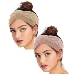 2 Stück Winter Stirnband Damen Strick Ohrenwärmer Haarband Haarreifen Cozy Strick Haarband Joggen Merinowolle Sport Breit Stirnband Herbst Kopftuch Kostüm Weihnachts Haarschmuck Stirnbänder Haarreifen von DRALOFAO