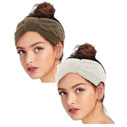 2 Stück Winter Stirnband Damen Strick Ohrenwärmer Haarband Haarreifen Joggen Cozy Haarschmuck Beauty Breit Sport Fleece Stirnband Strick Laufen Kostüm Winter Haarband Haarreifen Headbands von DRALOFAO