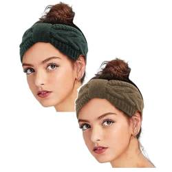 2 Stück Winter Stirnband Damen Strick Ohrenwärmer Haarband Haarreifen Mädchen Hair Weihnachts Haarband Joggen Laufen Warm Kostüm Stirnband Women Cozy Sport Blumen Haarschmuck Haarreifen Headband von DRALOFAO