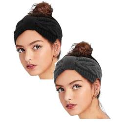 2 Stück Winter Stirnband Damen Strick Ohrenwärmer Haarband Haarreifen Mädchen Winter Hair Haarschmuck Warm Cozy Accessoires Blumen Haarband Breit Herbst Sport Laufen Stirnband Headbands Haarreifen von DRALOFAO