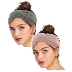 2 Stück Winter Stirnband Damen Strick Ohrenwärmer Haarband Haarreifen Sport Herbst Haarschmuck Laufen Fleece Beauty Blumen Stirnband Winter Warm Kostüm Women Haarband Stirnbänder Kopftuch von DRALOFAO