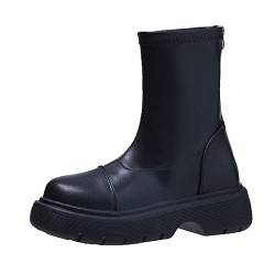 2023 Neue Modische Stiefeletten Damen, Gefüttert Wasserdicht Warme Herbst Winter Biker Boots, Leder Hell Schuhe Warmfutter Elegant Bequem Schwarz Boots Schnuerboots Stiefel Gummistiefel Winterschuhe von DRALOFAO