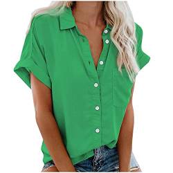 Bluse Damen Elegant Einfarbig Blusenshirt Revers Shirts Kurzarm Tshirt Knöpfe Longbluse Einreihiges Hemd Sommer Tops V-Ausschnitt Shirt Hemdbluse Lose Oberteile Große Größen Damenblusen mit Tasche von DRALOFAO