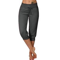 Caprihose Damen Sommer 3/4 Hosen, Damen Sporthosen 3/4 Jogginghose Sommer Freizeithose Loose Fit Trainingshose Mit Taschen und Kordelzug für Jogging von DRALOFAO