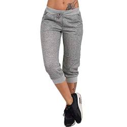 Caprihose Damen Sommer 3/4 Hosen, Damen Sporthosen 3/4 Jogginghose Sommer Freizeithose Loose Fit Trainingshose Mit Taschen und Kordelzug für Jogging von DRALOFAO