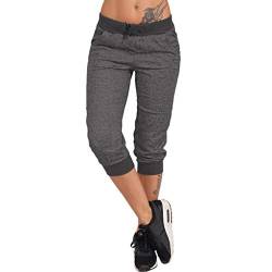 Caprihose Damen Sommer 3/4 Hosen, Damen Sporthosen 3/4 Jogginghose Sommer Freizeithose Loose Fit Trainingshose Mit Taschen und Kordelzug für Jogging von DRALOFAO