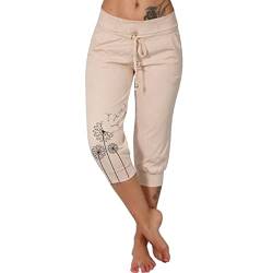 DRALOFAO 3/4 Hosen Damen Sommer Stretch Caprihosen Sweathose Leicht Sommerhose, Jogginghose Damen Yoga Hose Mit Taschen Kordelzug Sporthose Frauen Sweatpants Elastischer Bund Freizeithose von DRALOFAO