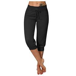 DRALOFAO Caprihose Damen 3/4 Sommer Stretch Wanderhose Sommer 3/4 Sporthose Kurze Hose Fitness-Jogginghose Barmuda Shorts Sommerhose Knielang Freizeithose Große Größen Haremshose/Yogahose/Arbeitshose von DRALOFAO