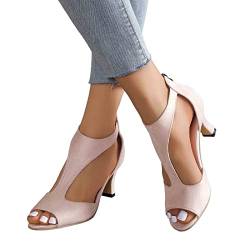 DRALOFAO Damen Sandalen Mit Fischmaul Orthopädische Sandaletten Lässige Dicke Sommerschuhe Strandsandalen Heels Pumps Spitz Pumps Stiefeletten Einfarbig Mit Pfennigabsatz Riemchenpumps Schnüren von DRALOFAO