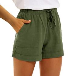 DRALOFAO Damen Shorts - Kordelzug Stretch Weite lose Kurze Hose Damen mit Taschen Sommer Shorts Damen Sommer Musselin Hose Damen Sporthose Kurz von DRALOFAO