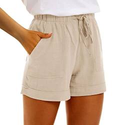 DRALOFAO Damen Shorts - Kordelzug Stretch Weite lose Kurze Hose Damen mit Taschen Sommer Shorts Damen Sommer Musselin Hose Damen Sporthose Kurz von DRALOFAO