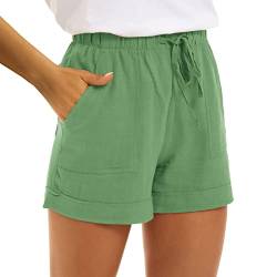 DRALOFAO Damen Shorts - Kordelzug Stretch Weite lose Kurze Hose Damen mit Taschen Sommer Shorts Damen Sommer Musselin Hose Damen Sporthose Kurz von DRALOFAO