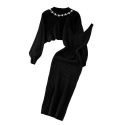 DRALOFAO Damen Strickkleid Zweiteiliger Anzug Pullover Oberteil und Kleid Bodycon 2 Stück Set Sweater Midikleid Pullikleid Gestrickt Kleid Set, Strickkleid von DRALOFAO